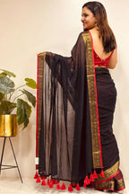 Black And Red Bengal Mul Cotton Saree Everyday Elegant