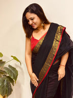 Black And Red Bengal Mul Cotton Saree Everyday Elegant