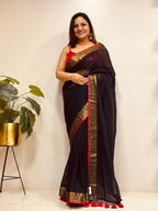 Black And Red Bengal Mul Cotton Saree Everyday Elegant