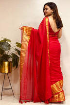 Red Bengal Mul Cotton Saree Everyday Elegant