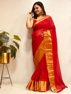Red Bengal Mul Cotton Saree Everyday Elegant