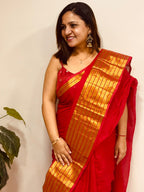 Red Bengal Mul Cotton Saree Everyday Elegant