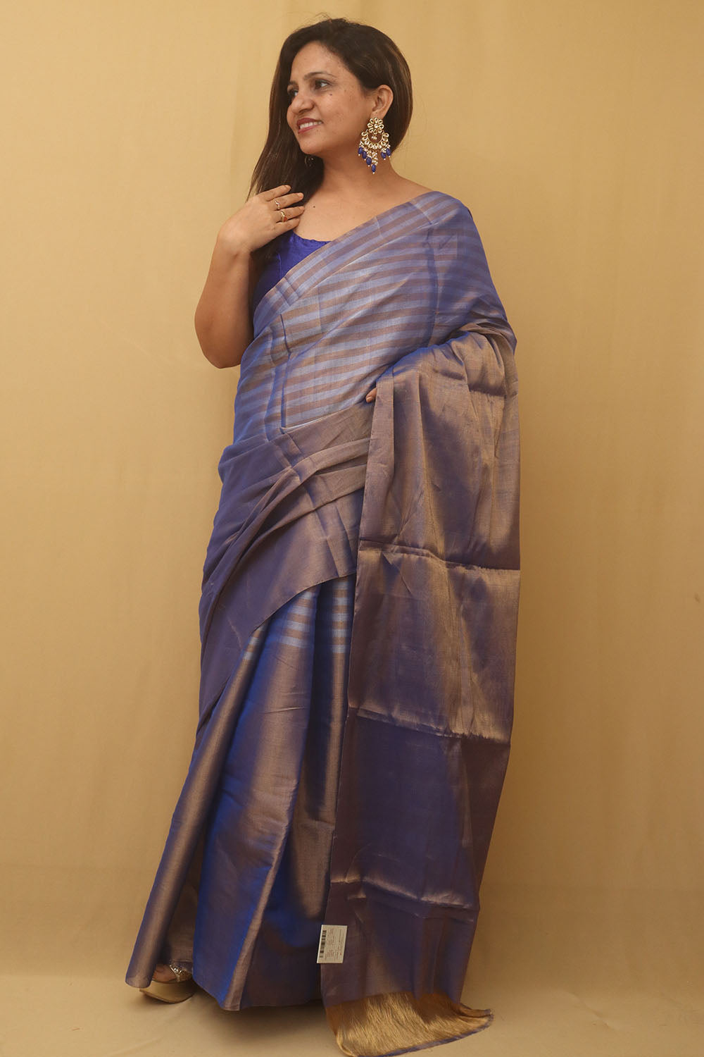 Blue Handloom Chanderi Pure Katan Tissue Silk Saree - Luxurion World