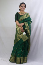 Green Chanderi Handloom Pure Katan Silk Saree - Elegant and Ethereal - Luxurion World