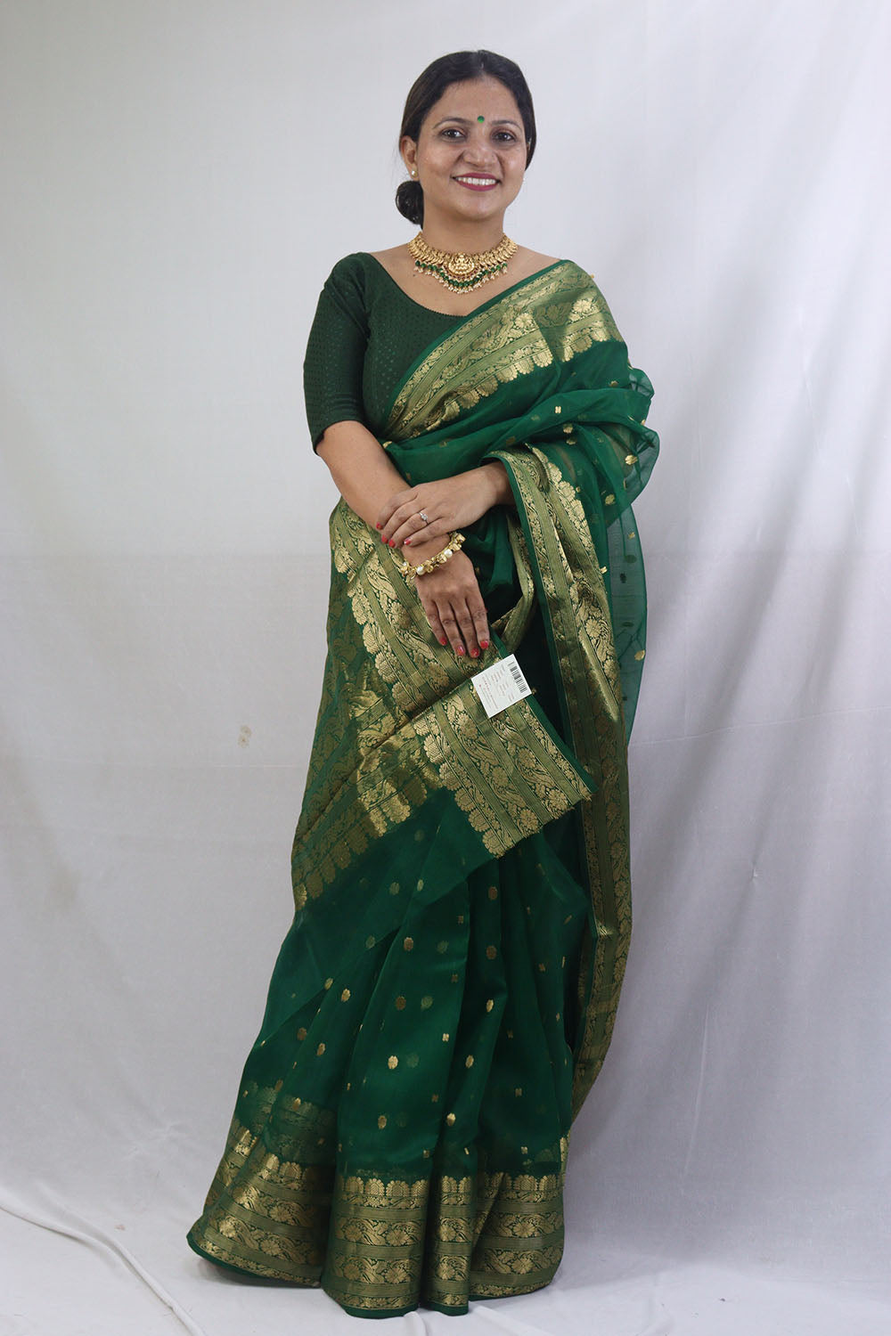 Green Chanderi Handloom Pure Katan Silk Saree - Elegant and Ethereal - Luxurion World