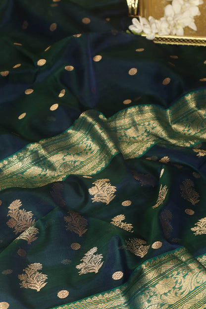 Exquisite Blue Handloom Chanderi Pure Katan Silk Saree - Perfect for Any Occasion - Luxurion World