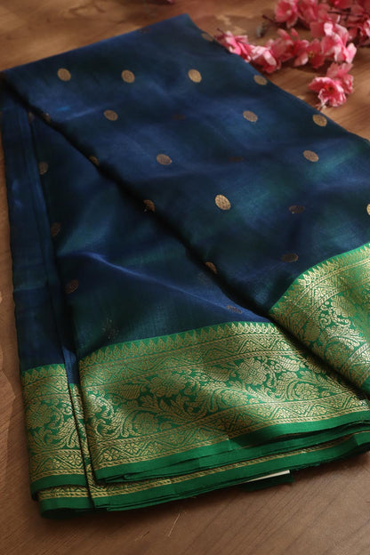 Exquisite Blue Handloom Chanderi Pure Katan Silk Saree - Perfect for Any Occasion - Luxurion World