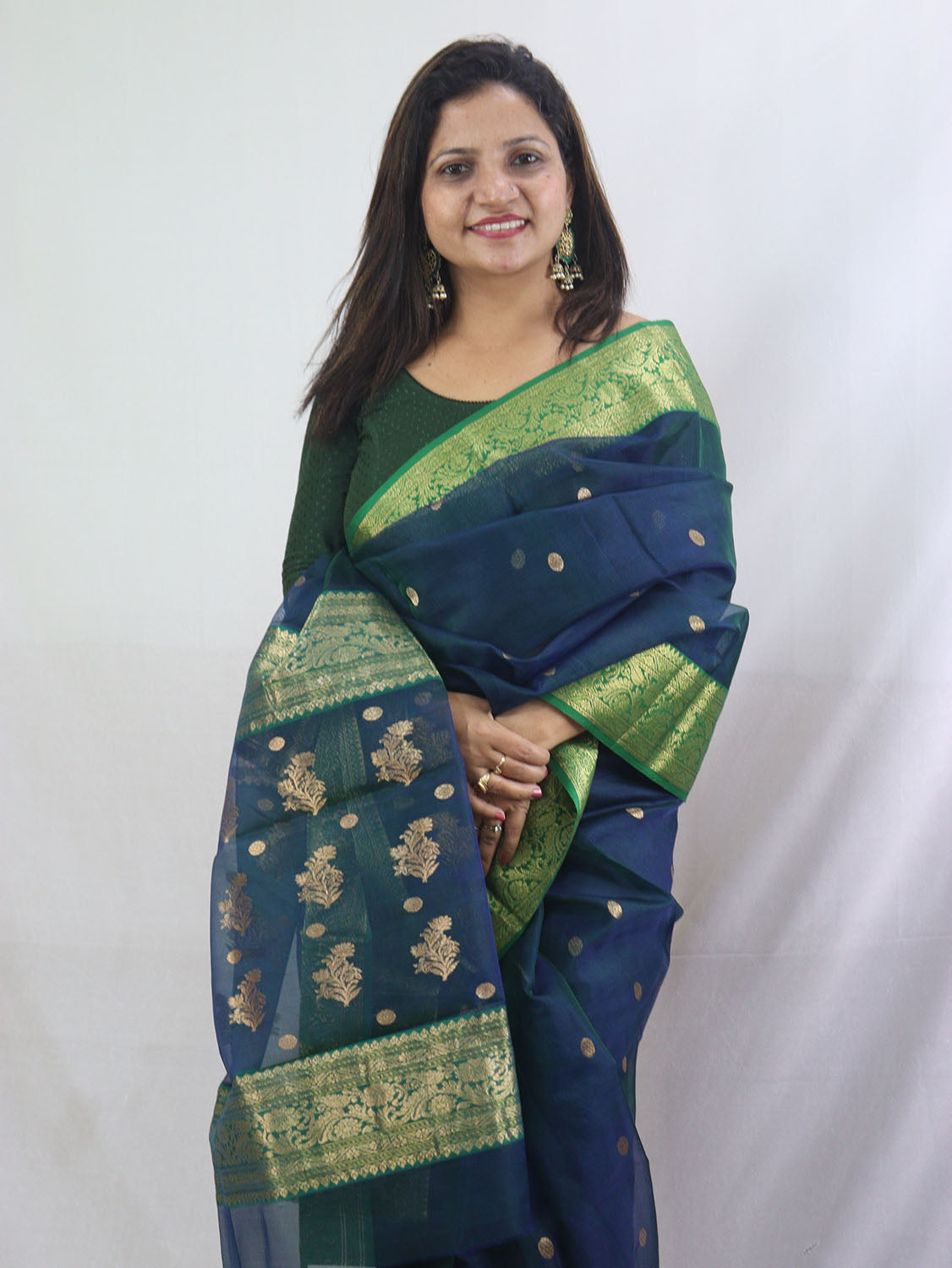Exquisite Blue Handloom Chanderi Pure Katan Silk Saree - Perfect for Any Occasion