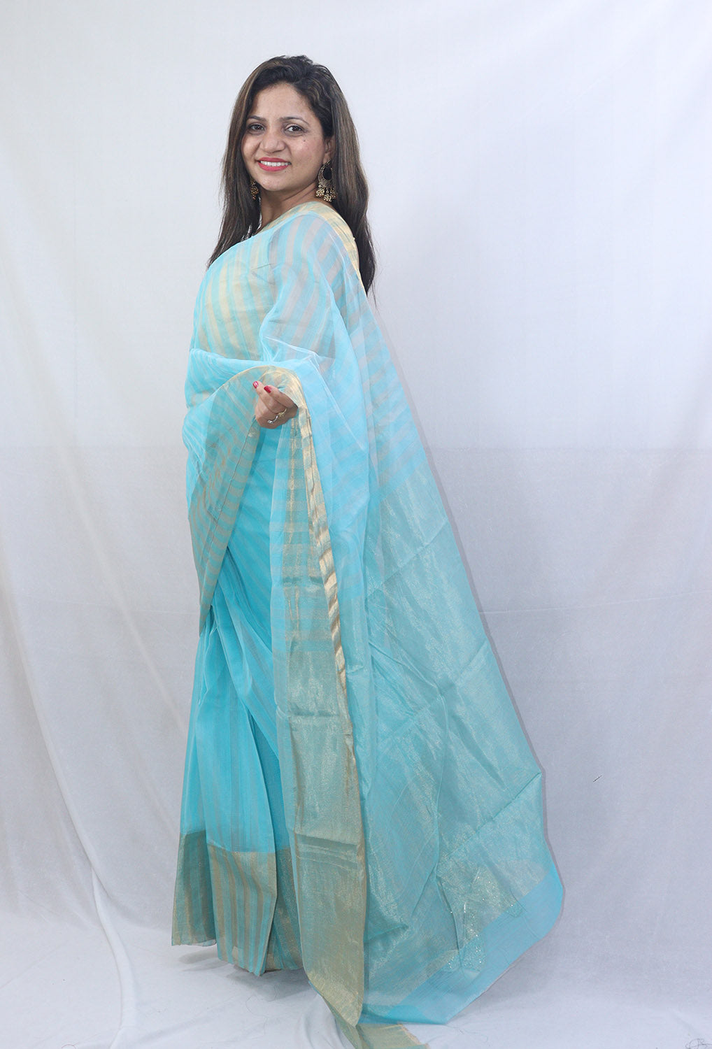 Stunning Blue Handloom Chanderi Cotton Silk Saree - Perfect for Any Occasion! - Luxurion World