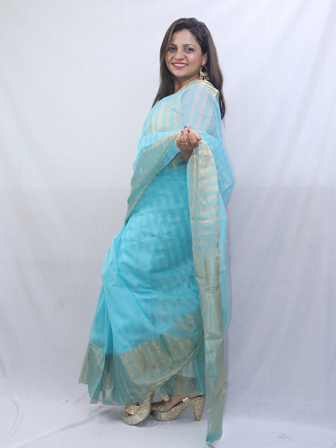 Stunning Blue Handloom Chanderi Cotton Silk Saree - Perfect for Any Occasion! - Luxurion World