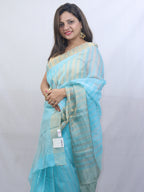 Stunning Blue Handloom Chanderi Cotton Silk Saree - Perfect for Any Occasion! - Luxurion World