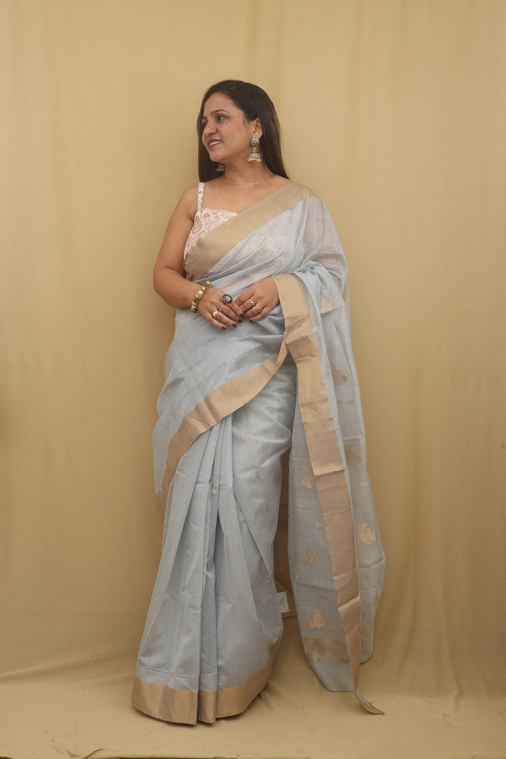 Elegant Grey Chanderi Handloom Cotton Silk Saree - Luxurion World