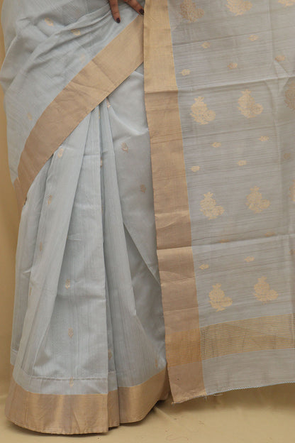 Elegant Grey Chanderi Handloom Cotton Silk Saree - Luxurion World