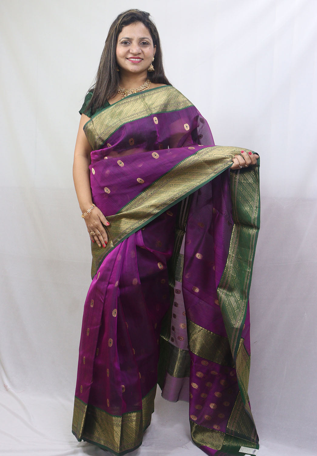 Purple Handloom Chanderi Pure Katan Silk Saree - Luxurion World