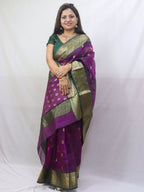 Purple Handloom Chanderi Pure Katan Silk Saree - Luxurion World