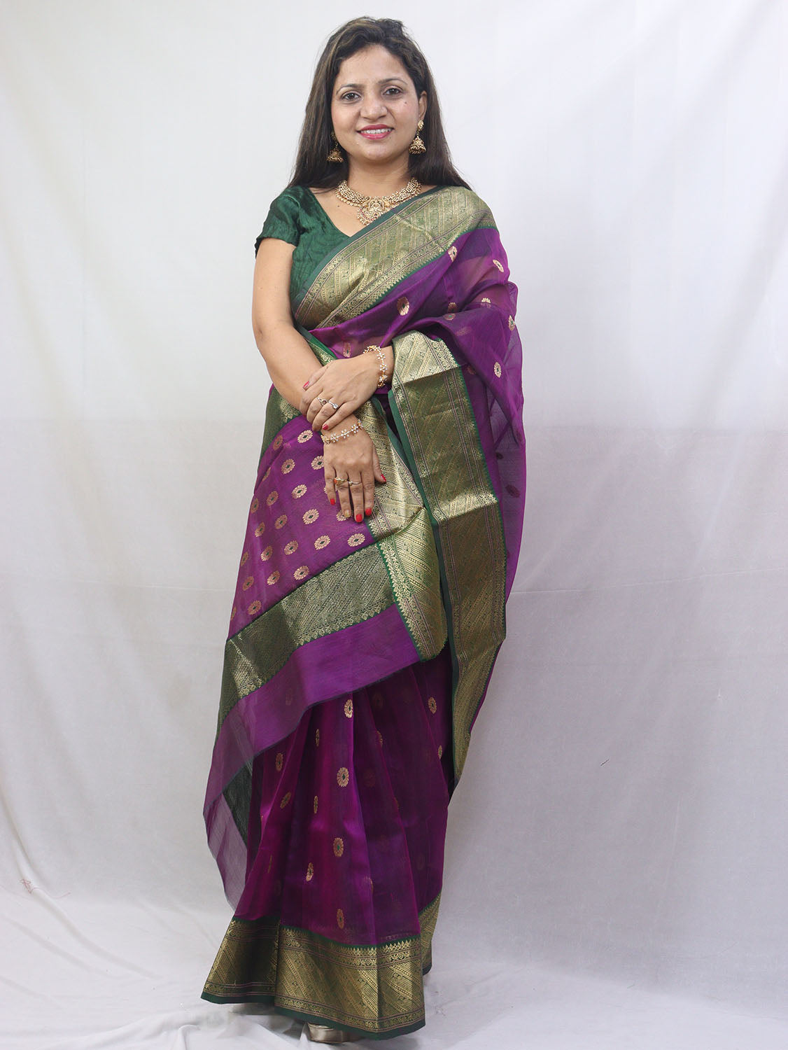 Purple Handloom Chanderi Pure Katan Silk Saree - Luxurion World