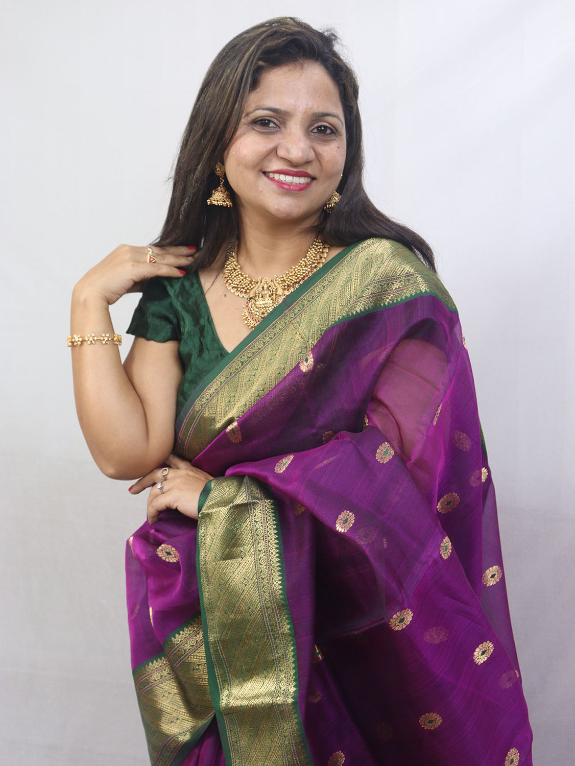 Purple Handloom Chanderi Pure Katan Silk Saree - Luxurion World
