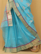 Stunning Blue Handloom Chanderi Silk Cotton Saree - Perfect for Any Occasion! - Luxurion World