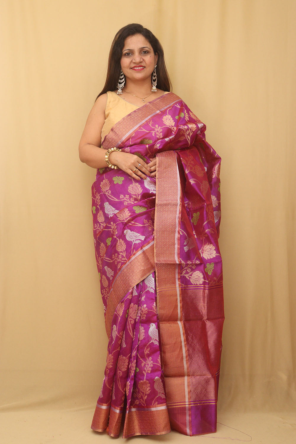 Purple Chanderi Handloom Pure Silk Saree - Luxurion World