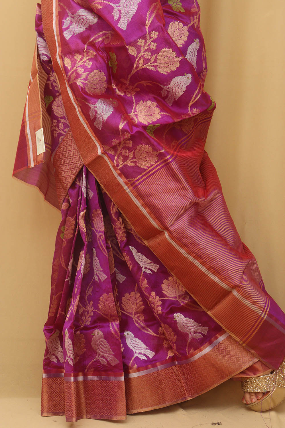 Purple Chanderi Handloom Pure Silk Saree - Luxurion World