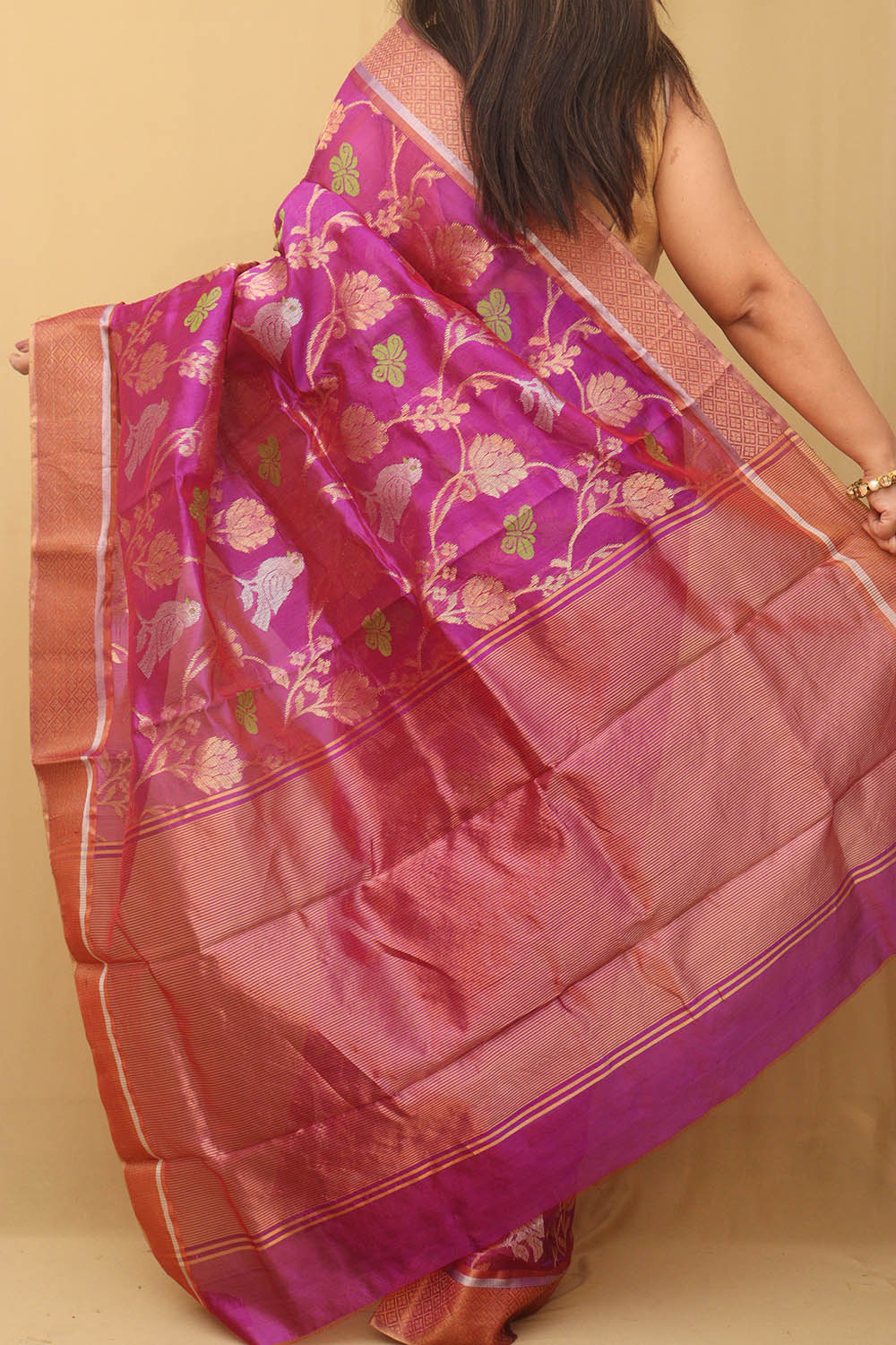 Purple Chanderi Handloom Pure Silk Saree - Luxurion World