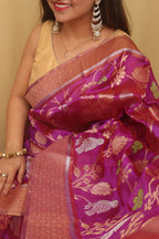 Purple Chanderi Handloom Pure Silk Saree - Luxurion World