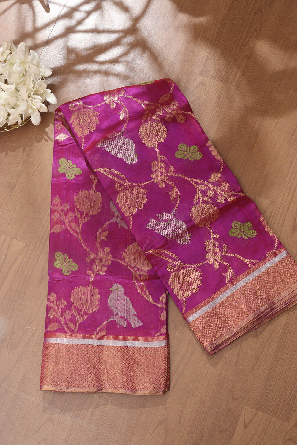 Purple Chanderi Handloom Pure Silk Saree - Luxurion World