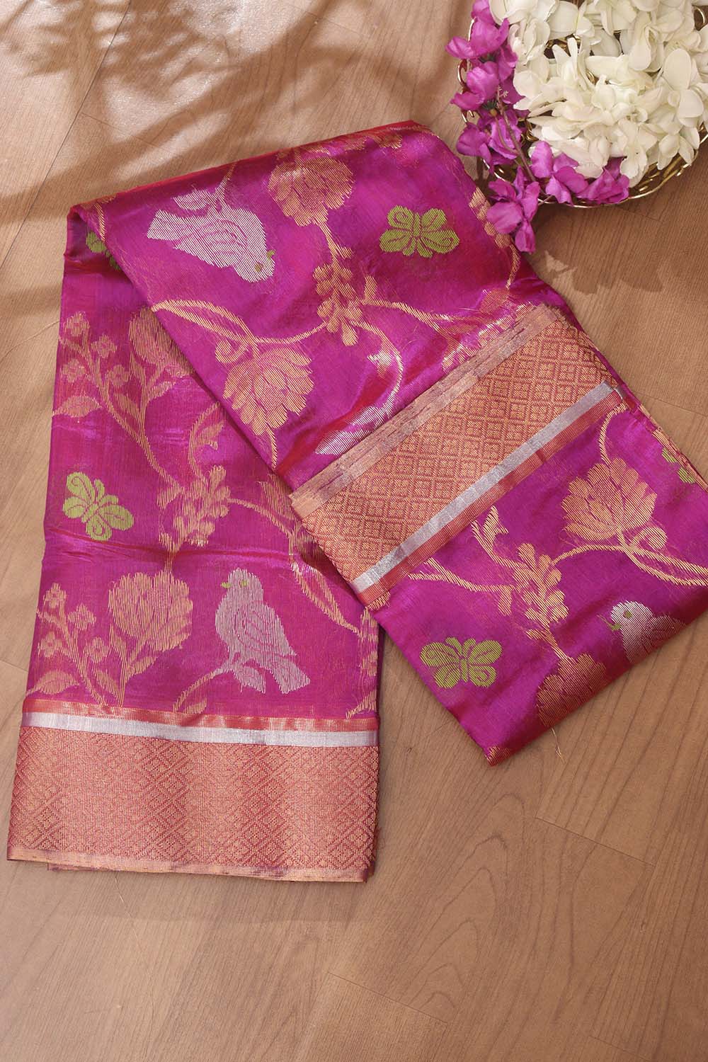 Purple Chanderi Handloom Pure Silk Saree - Luxurion World