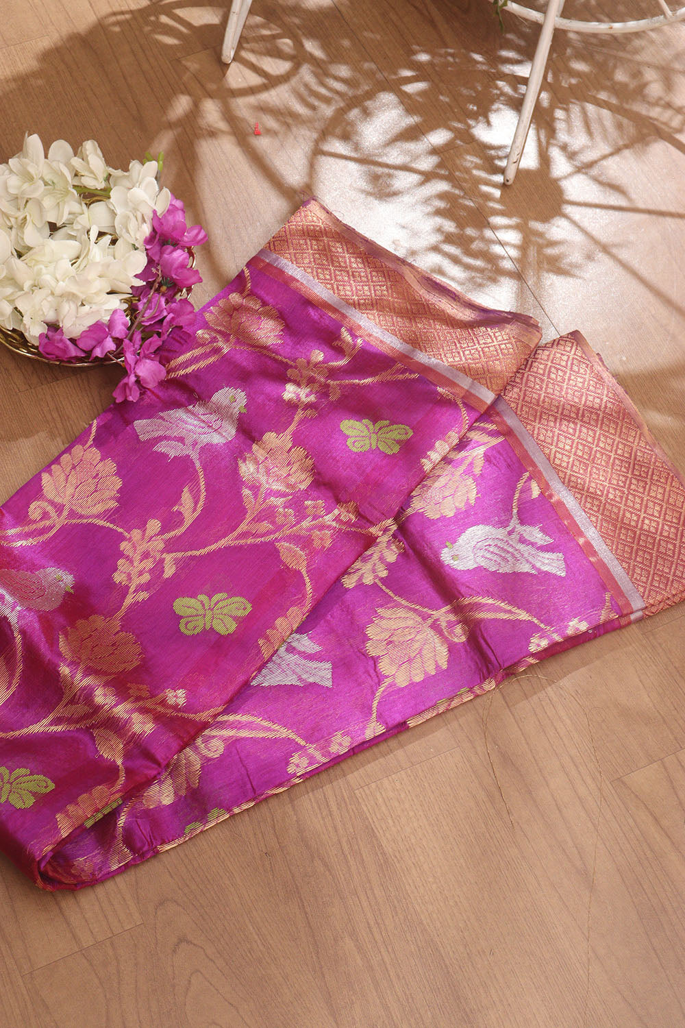 Purple Chanderi Handloom Pure Silk Saree - Luxurion World