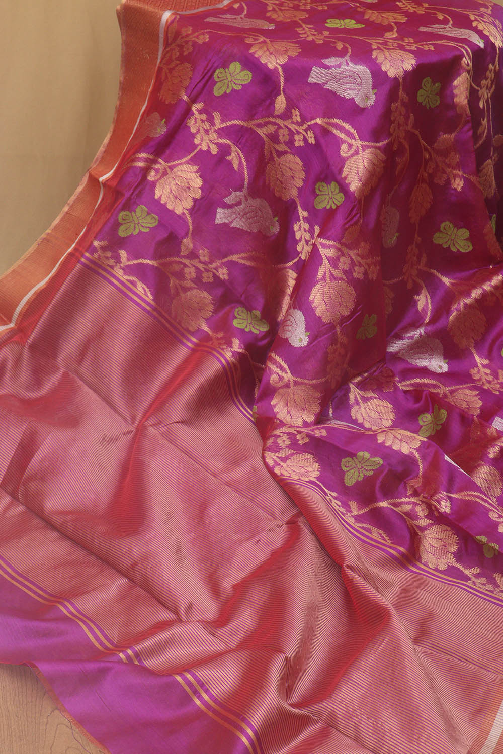 Purple Chanderi Handloom Pure Silk Saree - Luxurion World