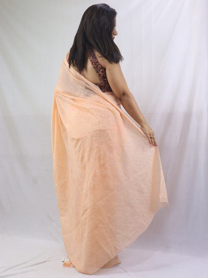 Stunning Orange Chikankari Saree with Intricate Embroidery - Pure Cotton - Luxurion World