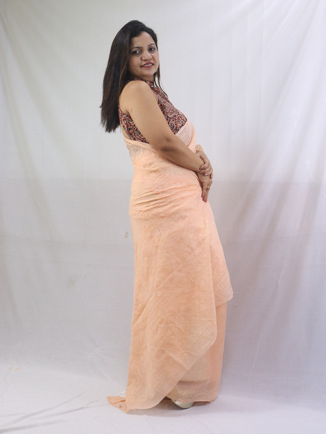 Stunning Orange Chikankari Saree with Intricate Embroidery - Pure Cotton - Luxurion World