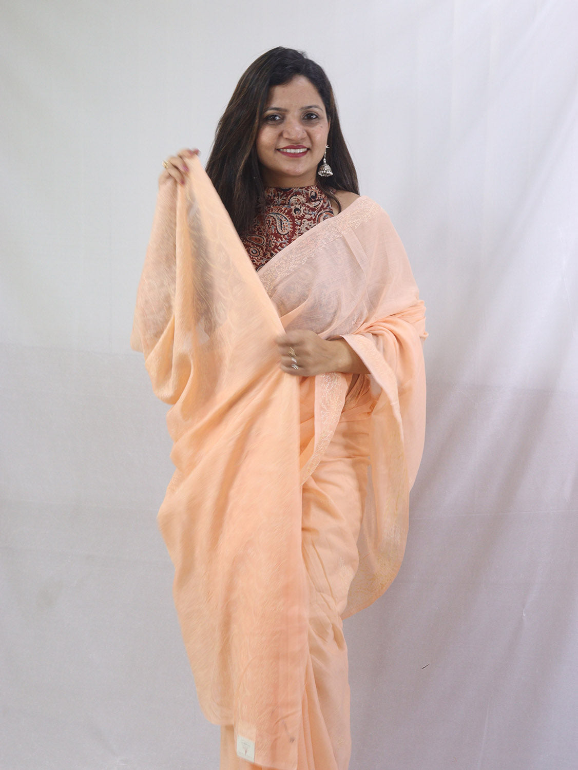 Stunning Orange Chikankari Saree with Intricate Embroidery - Pure Cotton