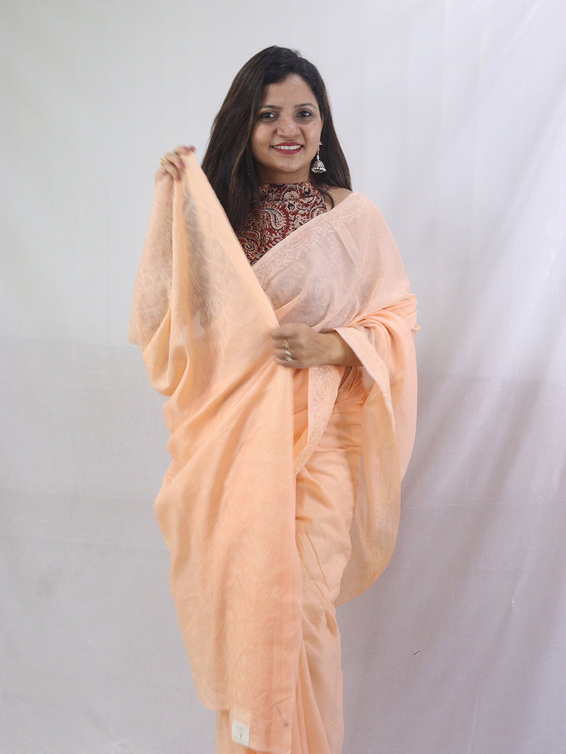 Stunning Orange Chikankari Saree with Intricate Embroidery - Pure Cotton - Luxurion World