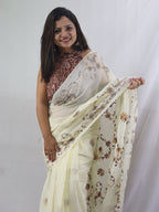 Stunning Off White Chikankari Saree with Intricate Embroidery - Pure Cotton - Luxurion World