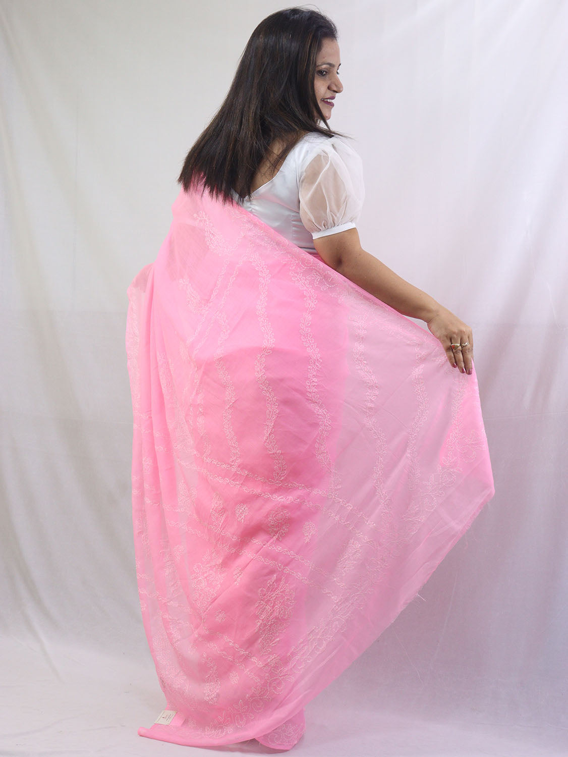 Charming Pink Chikankari Saree with Intricate Embroidery - Pure Cotton - Luxurion World