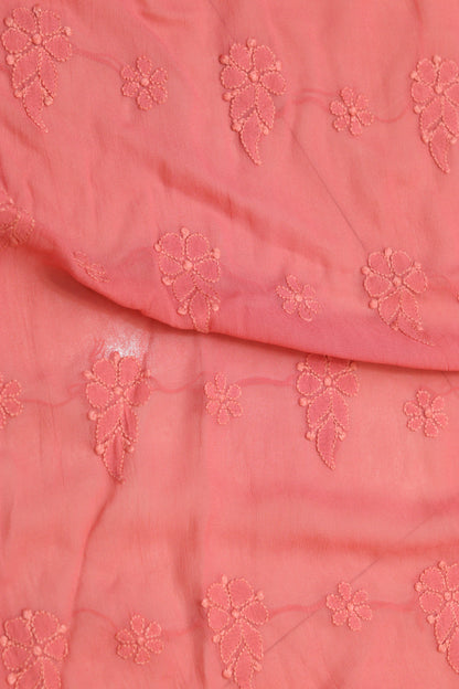 Pretty in Pink: Chikankari Hand Embroidered Georgette Saree - Luxurion World