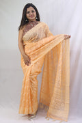 Stunning Orange Chikankari Kota Silk Saree with Embroidery - Luxurion World