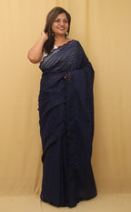Blue Embroidered Chikankari Georgette Sequins Work Saree - Luxurion World