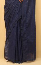 Blue Embroidered Chikankari Georgette Sequins Work Saree - Luxurion World