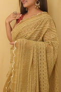 Pastel Embroidered Chikankari Georgette Sequins Work Saree - Luxurion World