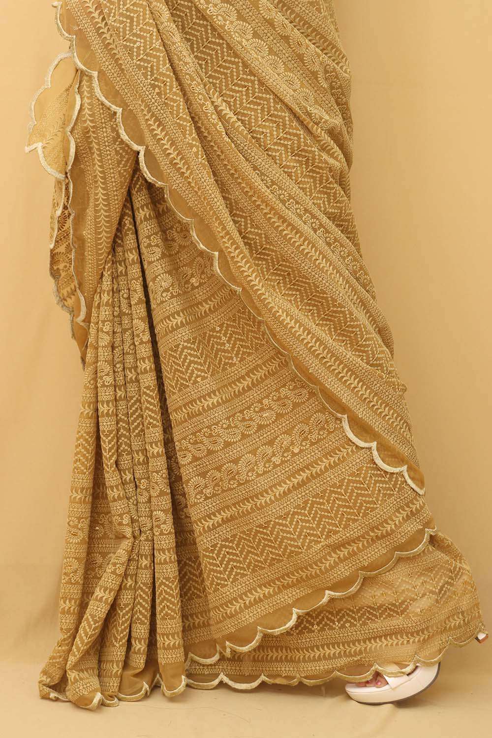 Pastel Embroidered Chikankari Georgette Sequins Work Saree - Luxurion World