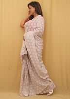 Off White Embroidered Chikankari Georgette Sequins Work Saree - Luxurion World
