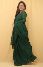 Green Embroidered Chikankari Georgette Sequins Work Saree - Luxurion World