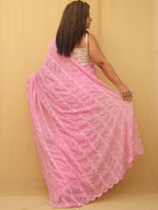Pink Embroidered Chikankari Georgette Sequins Work Saree - Luxurion World
