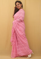Pink Embroidered Chikankari Georgette Sequins Work Saree - Luxurion World