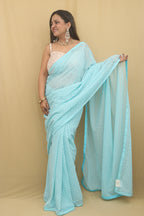 Exquisite Blue Chikankari Georgette Saree with Embroidered Elegance - Luxurion World