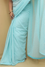 Exquisite Blue Chikankari Georgette Saree with Embroidered Elegance - Luxurion World