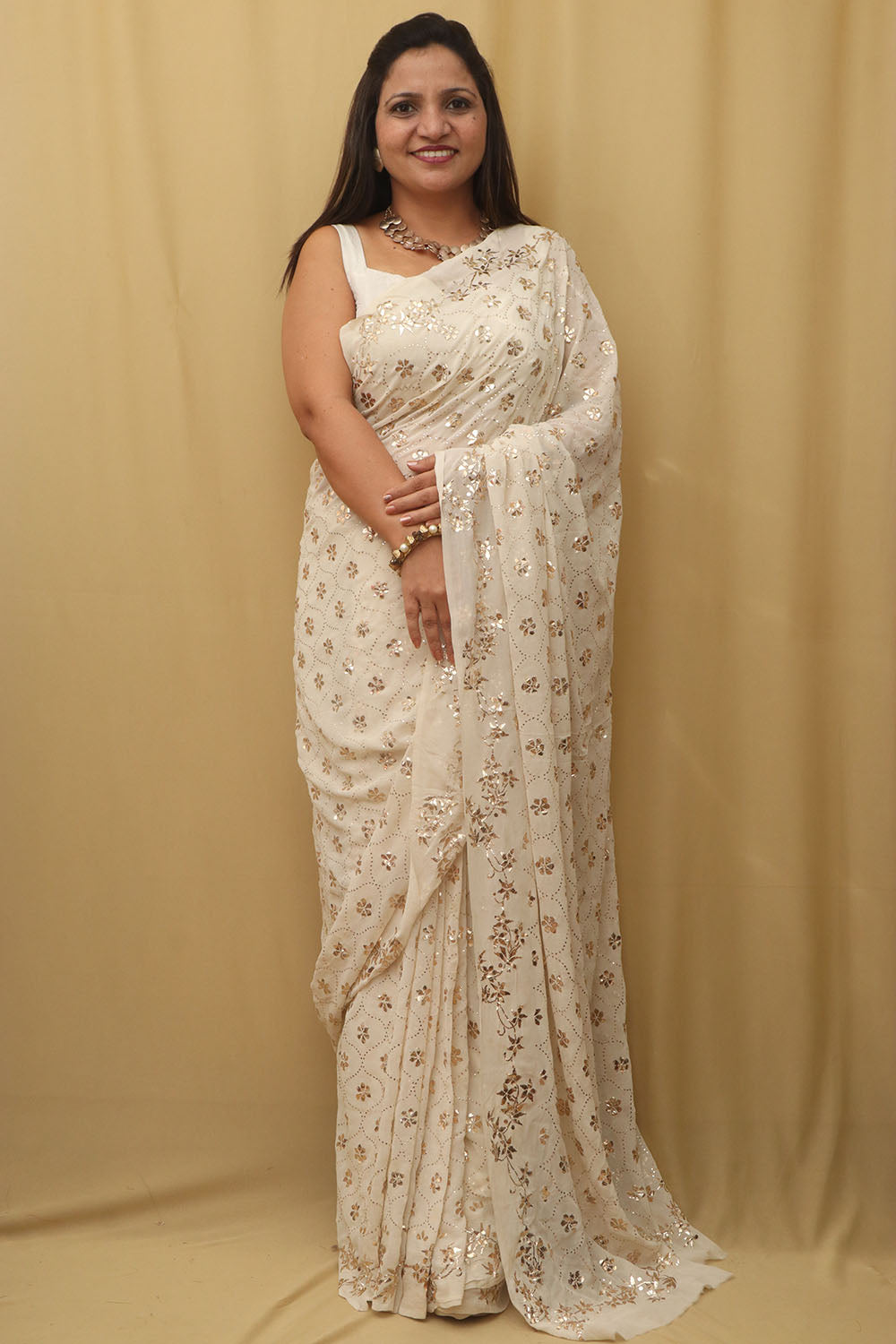 Dyeable Pure Georgette Hand Mukaishwork Saree - Luxurion World