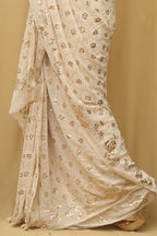 Dyeable Pure Georgette Hand Mukaishwork Saree - Luxurion World